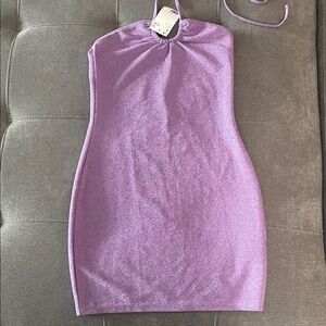 H&M Divided Strapless Shimmer Dress in Purple